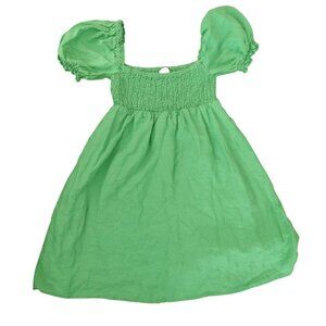 House of Harlow 1960 100% Linen Smocked Mini Dress M Green Puff Sleeve Boho